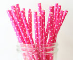 Hot Pink with White Polka Dot Paper Straw