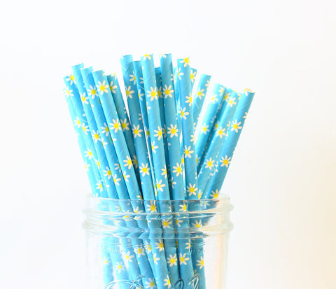 Blue Daisy Paper Straw