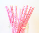 Pink Crosshatch Paper Straw