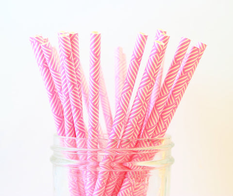 Pink Crosshatch Paper Straw