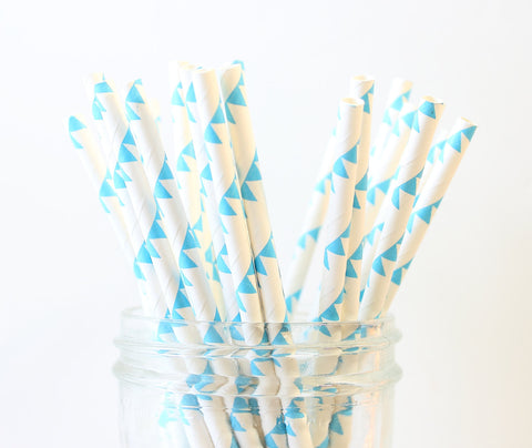 Blue Pennant Paper Straw