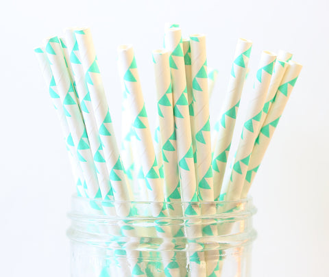 Mint Green Pennant Paper Straw