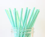 Mint Green Crosshatch Paper Straw