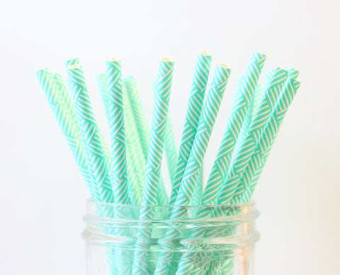 Mint Green Crosshatch Paper Straw