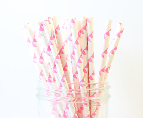 Pink Pennant Paper Straw