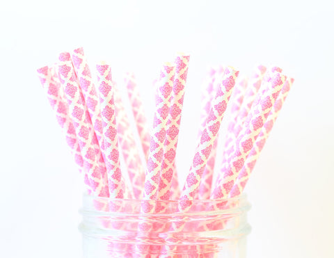 Pink Damask Paper Straw