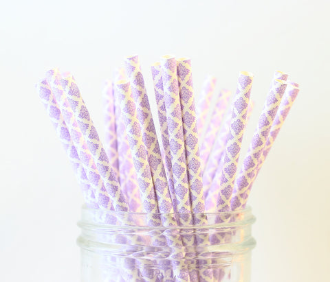 Purple Damask Paper Straw