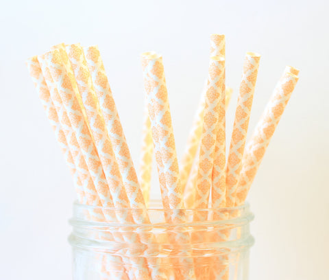 Peach Damask Paper Straw