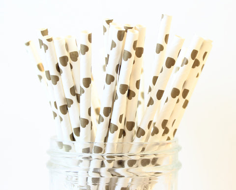 Gold Heart Paper Straw