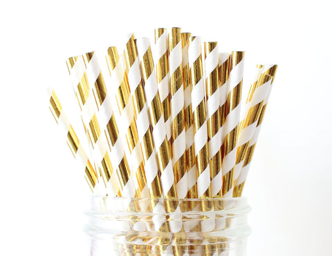 Metallic Gold Stripe Paper Straw