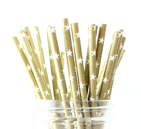 Gold with White Star Paper Straw