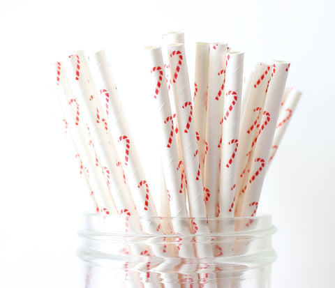 Red Candy Cane Paper Straw