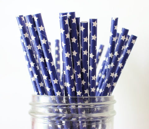 Blue with White Star Paper Straw