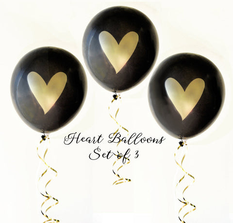 Black & Gold Heart Balloons