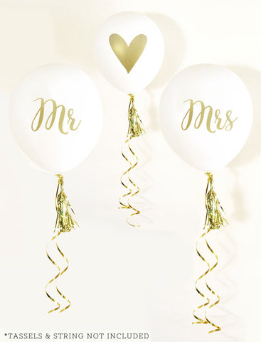 Mr & Mrs White & Gold Ballons